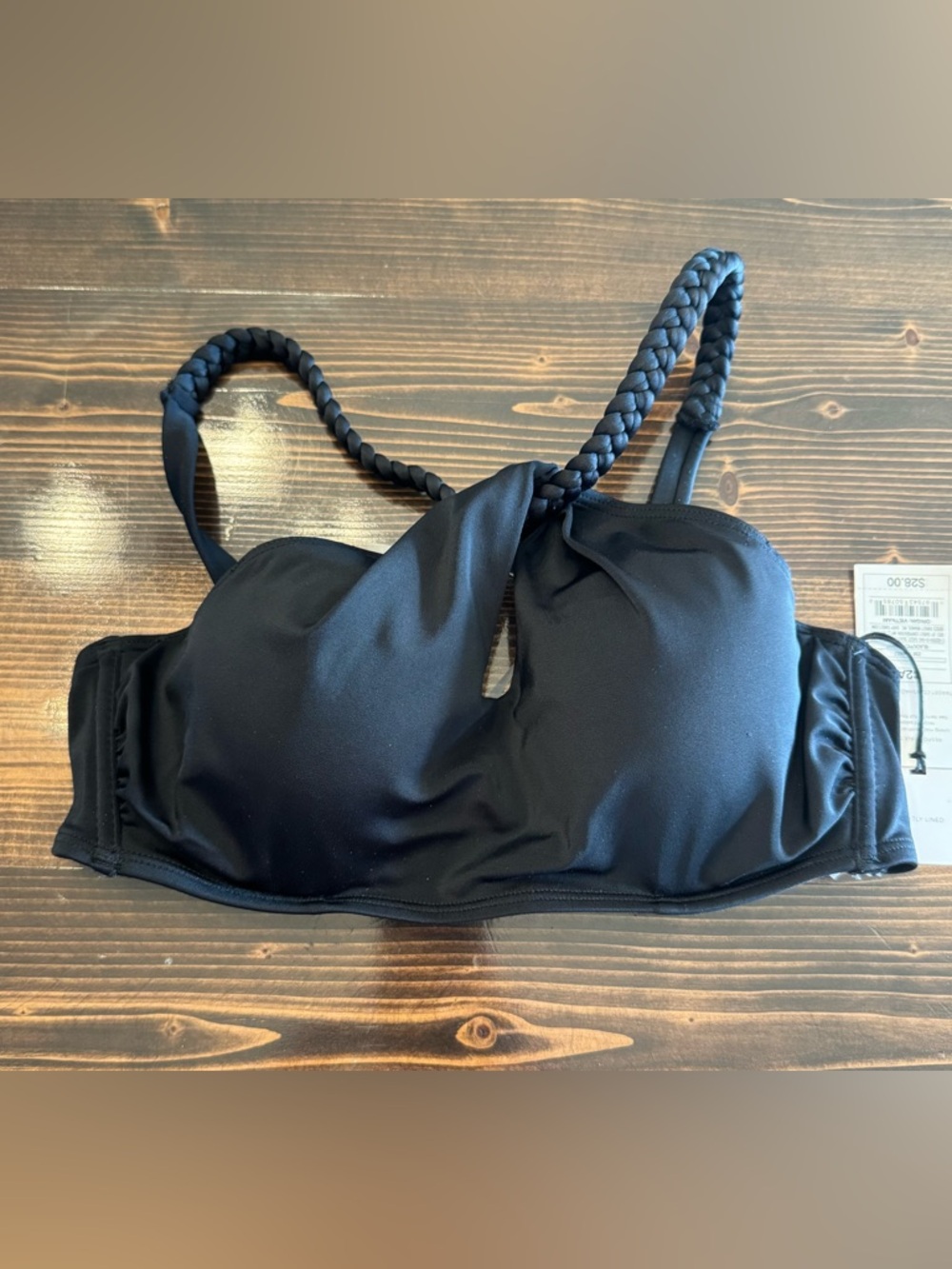 NWT Shade & Shore Black Halter Bikini Top with Braided Straps Size 32A